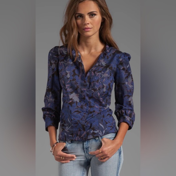 See By Chloe Long Sleeve Button Down Top in Multi Over White Size 4 - Picture 1 of 6